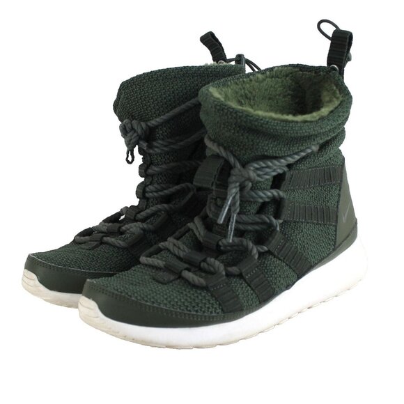 Nike Roshe One High Sneaker Boot Womens Size 6 Green Sherpa Lined 807424-300 - Picture 1 of 9